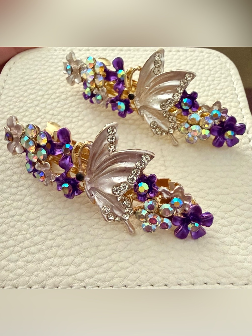 Purple Crystal Butterfly Floral Hair Clips - set of 2 *NEW